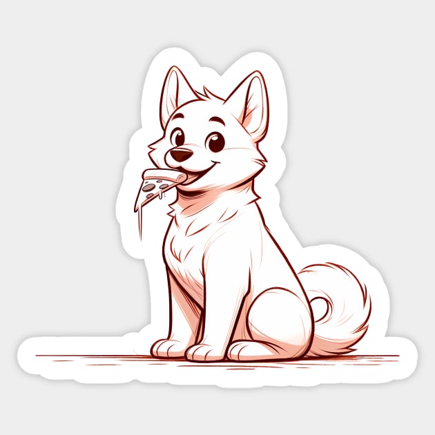 White Dog Eating Pizza Sticker by logiamerch